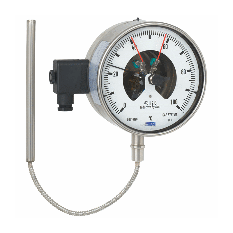 Model 73-8xx Gas-actuated thermometer with switch contacts Stainless steel version