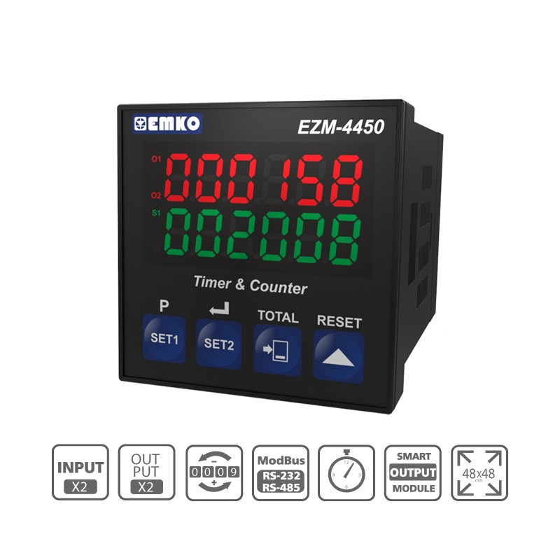 EZM-4450 RS 232/485 Seri Haberleşme Birimi ile çok fonksiyonlu Programlanabilir Zaman Rölesi ve Sayıcı